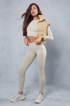 Rib Waist Cropped Puffer Gilet -Ladies Clothing Shop green rib waist cropped puffer gilet 3