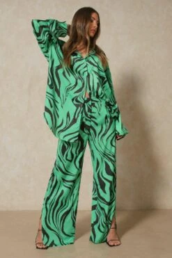 Zebra Print Wide Leg Trouser -Ladies Clothing Shop green zebra print wide leg trouser 2