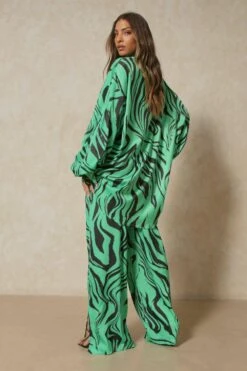 Zebra Print Wide Leg Trouser -Ladies Clothing Shop green zebra print wide leg trouser 4