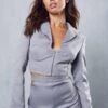Corset Overlay Cropped Blazer -Ladies Clothing Shop grey corset overlay cropped blazer