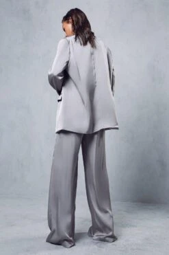 Satin Wide Leg Trousers -Ladies Clothing Shop grey satin wide leg trousers 2