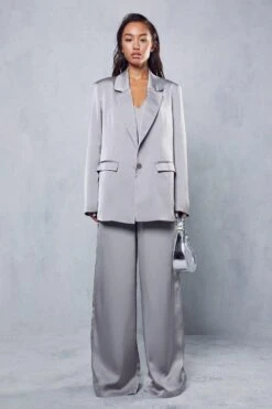 Satin Wide Leg Trousers -Ladies Clothing Shop grey satin wide leg trousers 3
