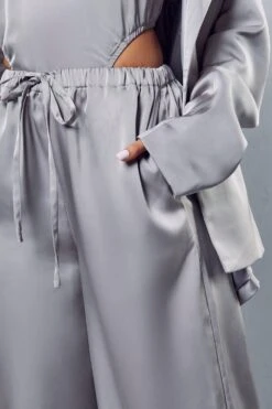 Satin Wide Leg Trousers -Ladies Clothing Shop grey satin wide leg trousers 4