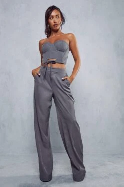 Tailored Straight Leg Trousers -Ladies Clothing Shop grey tailored straight leg trousers 3