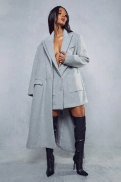 Wool Look Oversized Longline Blazer -Ladies Clothing Shop grey wool look oversized longline blazer 3