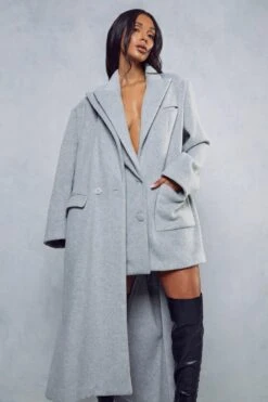 Wool Look Oversized Longline Blazer -Ladies Clothing Shop grey wool look oversized longline blazer 4