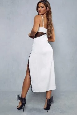 Lexi Wood Satin Lace Trim Split Leg Midi Dress -Ladies Clothing Shop ivory lexi wood satin lace trim split leg midi dress 3