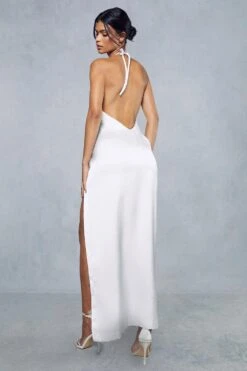 Premium Satin Deep V Back Ruched Halterneck Maxi Dress -Ladies Clothing Shop ivory premium satin deep v back ruched halterneck maxi dress 2