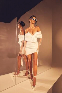 Premium Satin Off Shoulder Draped Corset Mini Dress