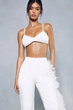 Satin Feather Trim Trousers -Ladies Clothing Shop ivory satin feather trim trousers 5