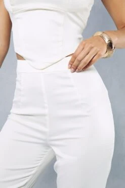 Satin High Waist Tailored Trouser -Ladies Clothing Shop ivory satin high waist tailored trouser 1