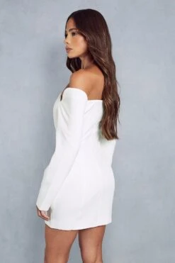 Structured Off Shoulder Mini Dress -Ladies Clothing Shop ivory structured off shoulder mini dress 2