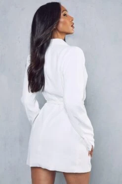 Tie Waist Collared Split Sleeve Wrap Dress -Ladies Clothing Shop ivory tie waist collared split sleeve wrap dress 2