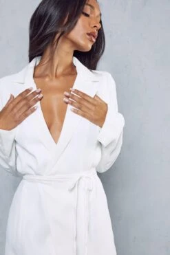 Tie Waist Collared Split Sleeve Wrap Dress -Ladies Clothing Shop ivory tie waist collared split sleeve wrap dress 4