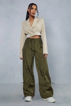 Elastic Cuff Detail Parachute Cargo Trouser -Ladies Clothing Shop khaki elastic cuff detail parachute cargo trouser 1