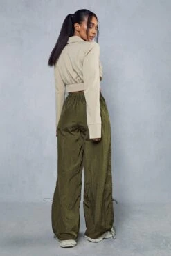 Elastic Cuff Detail Parachute Cargo Trouser -Ladies Clothing Shop khaki elastic cuff detail parachute cargo trouser 2