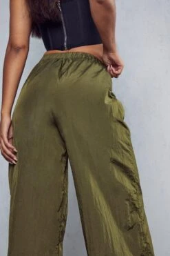 Elastic Cuff Detail Parachute Cargo Trouser -Ladies Clothing Shop khaki elastic cuff detail parachute cargo trouser 5