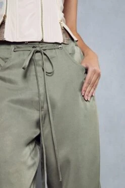 Tie Waist Straight Leg Trouser -Ladies Clothing Shop khaki tie waist straight leg trouser 1