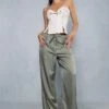 Tie Waist Straight Leg Trouser -Ladies Clothing Shop khaki tie waist straight leg trouser
