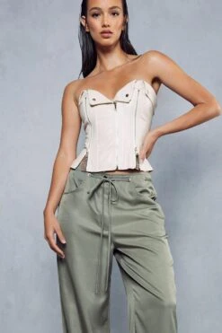 Tie Waist Straight Leg Trouser -Ladies Clothing Shop khaki tie waist straight leg trouser 4