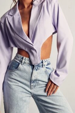 Cropped Dip Hem Blazer 9 Cropped Dip Hem Blazer -Ladies Clothing Shop lilac cropped dip hem blazer 1