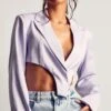 Cropped Dip Hem Blazer 2 Cropped Dip Hem Blazer -Ladies Clothing Shop lilac cropped dip hem blazer