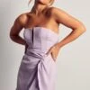 Satin V Bar Twist Front Mini Dress -Ladies Clothing Shop lilac satin v bar twist front mini dress