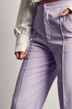 Seam Detail Straight Leg Trousers -Ladies Clothing Shop lilac seam detail straight leg trousers 4