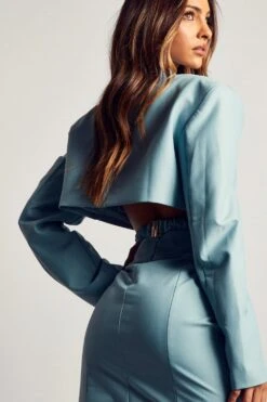 Cropped Gathered Strap Back Blazer -Ladies Clothing Shop mint cropped gathered strap back blazer 1 2