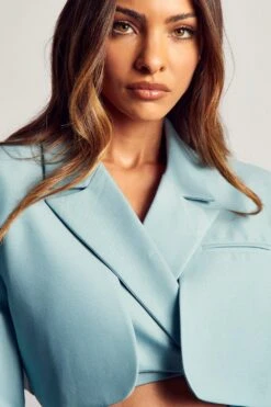 Cropped Gathered Strap Back Blazer -Ladies Clothing Shop mint cropped gathered strap back blazer 1 5