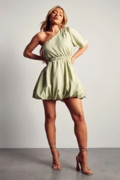 One Shoulder Puffball Mini Dress