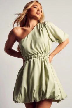 One Shoulder Puffball Mini Dress -Ladies Clothing Shop mint one shoulder puffball mini dress 3