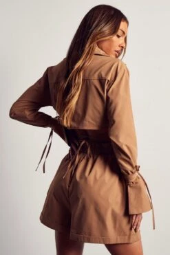 Poplin Drawstring Cropped Shirt Co-ord -Ladies Clothing Shop mocha poplin drawstring cropped shirt co ord 2