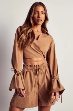 Poplin Drawstring Cropped Shirt Co-ord