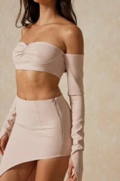 Asymmetric Midi Skirt -Ladies Clothing Shop nude asymmetric midi skirt 4