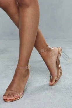 Clear Strap Block Heels -Ladies Clothing Shop nude clear strap block heels 1