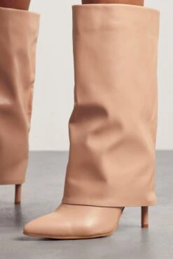 Folded Knee High Boots -Ladies Clothing Shop nude folded knee high boots 2
