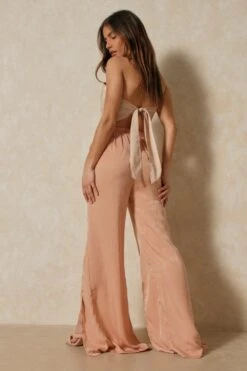 Hammered Satin Split Front Trousers 9 Hammered Satin Split Front Trousers -Ladies Clothing Shop nude hammered satin split front trousers 2