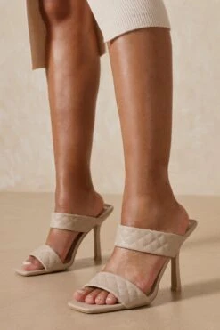 Quilted Square Toe Heeled Mules