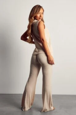 Brushed Rib Relaxed Trouser -Ladies Clothing Shop oatmeal brushed rib relaxed trouser 2