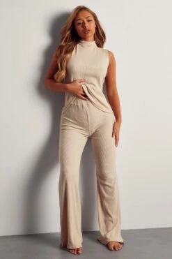 Brushed Rib Relaxed Trouser -Ladies Clothing Shop oatmeal brushed rib relaxed trouser 3
