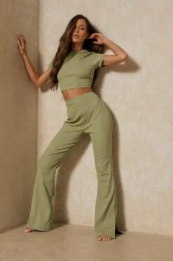 Ribbed Backless Top And Flare Co-ord