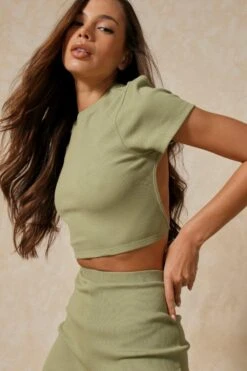 Ribbed Backless Top And Flare Co-ord 11 Ribbed Backless Top And Flare Co-ord -Ladies Clothing Shop olive ribbed backless top and flare co ord 3