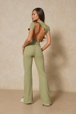 Ribbed Backless Top And Flare Co-ord 12 Ribbed Backless Top And Flare Co-ord -Ladies Clothing Shop olive ribbed backless top and flare co ord 4