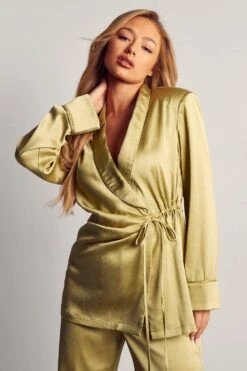 Satin Ruched Kimono Style Shirt