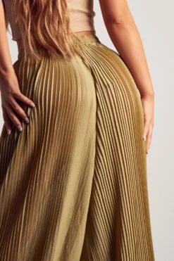 Wide Leg Sheer Glitter Plisse Trouser -Ladies Clothing Shop olive wide leg sheer glitter plisse trouser 4