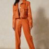 Leather Look High Waisted Trouser -Ladies Clothing Shop orange leather look high waisted trouser
