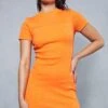 Premium Ribbed Short Sleeve Mini Dress -Ladies Clothing Shop orange premium ribbed short sleeve mini dress