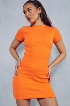 Premium Ribbed Short Sleeve Mini Dress -Ladies Clothing Shop orange premium ribbed short sleeve mini dress 4