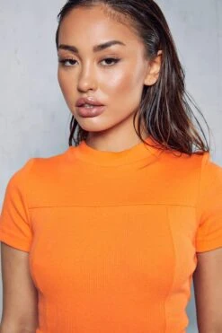 Premium Ribbed Short Sleeve Mini Dress -Ladies Clothing Shop orange premium ribbed short sleeve mini dress 5